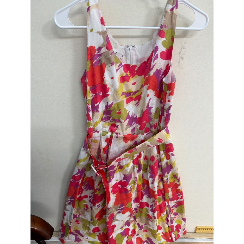 Josephine Studio Petite Floral Fit and Flare Dress Sleeveless Belted 8P Red Pink